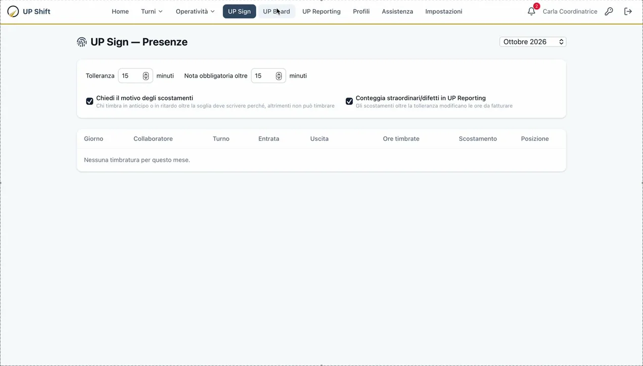 UP Sign · Presenze e check automatici