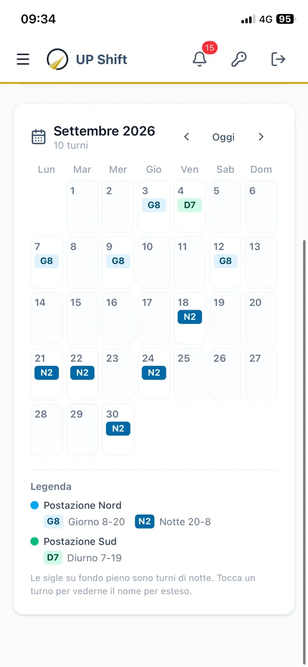 Il calendario dei turni del collaboratore sul telefono