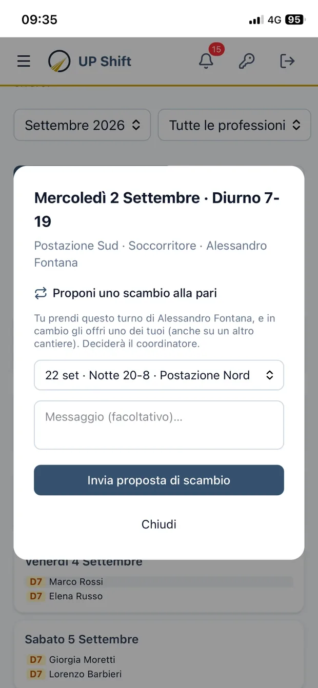 Proposta di scambio turno dal telefono